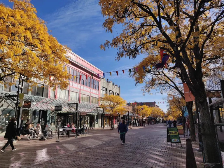 Church Street Marketplace pedestrian mall in Burlington, Vermont, in autumn