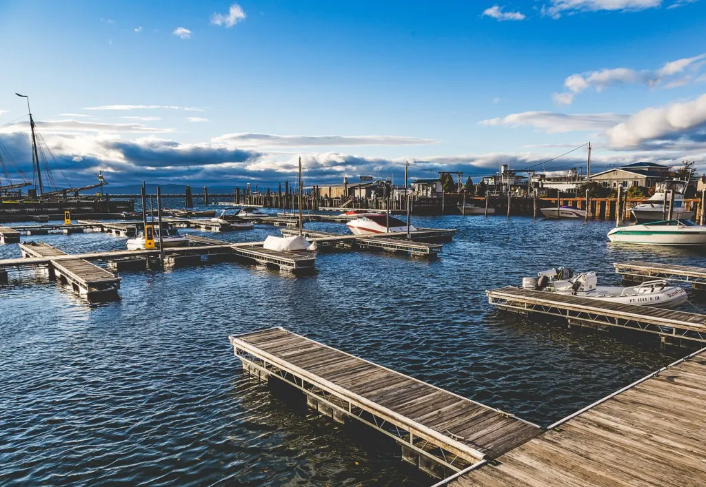 Burlington, Vermont, waterfront and boathouse on Lake Champlain