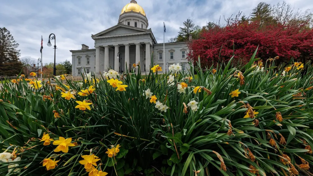 The Vermont State House with its gold dome in Montpelier