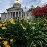 The Vermont State House with its gold dome in Montpelier