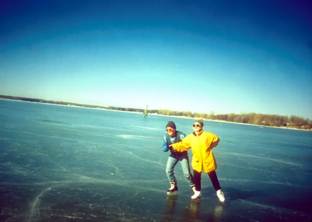 Ice skating on Lake Champlain near Burlington, Vermont