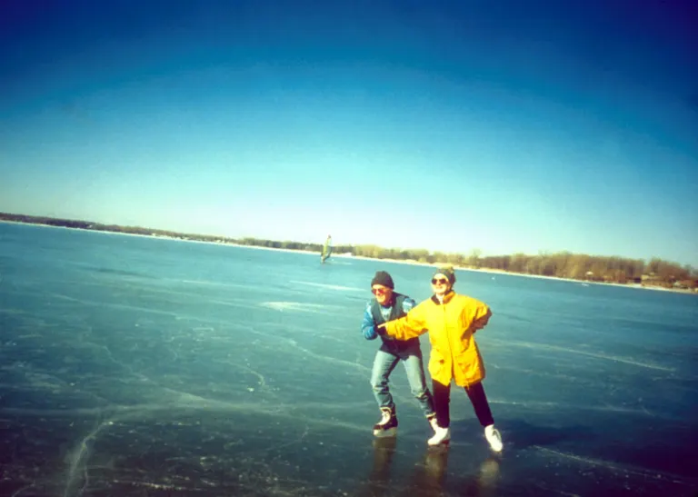 Ice skating on Lake Champlain near Burlington, Vermont