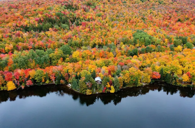 Fall foliage along Norton Pond in the Northeast Kingdom of Vermont