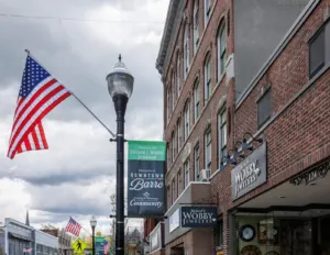 Welcome to Downtown Barre sign on Main Street in Barre, Vermont