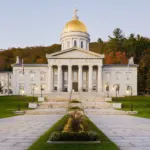 The gold-domed Vermont State House in Montpelier in October