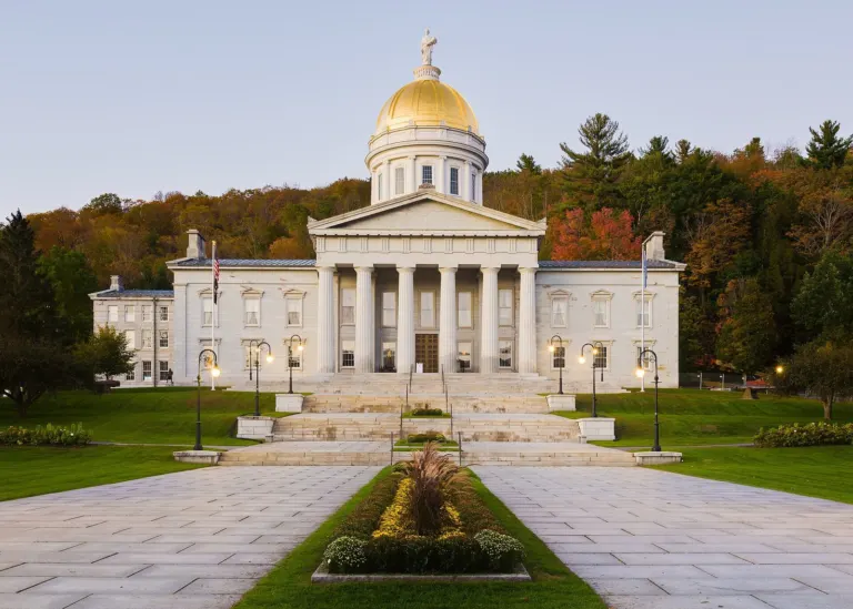 The gold-domed Vermont State House in Montpelier in October