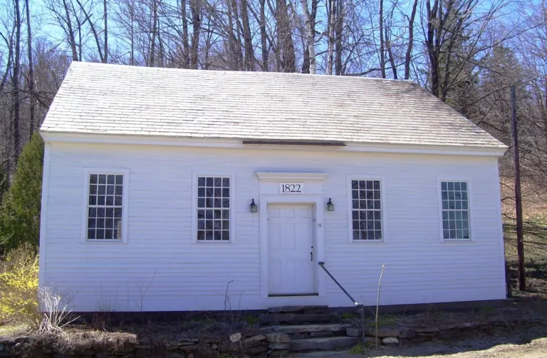 The white Marlboro Town Meeting House in Marlboro, Vermont