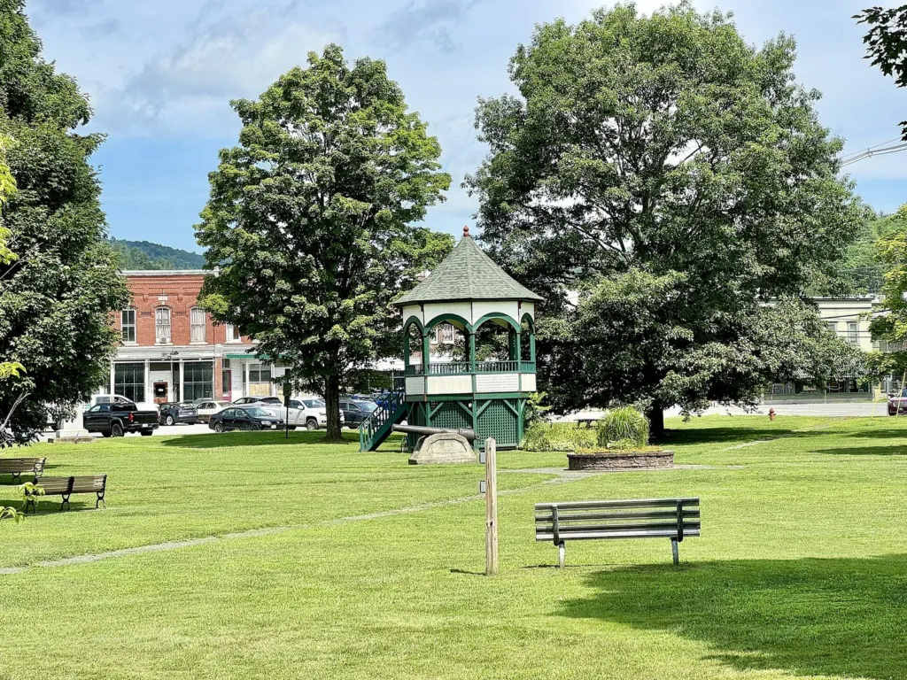 Homes around the town green in South Royalton, Vermont