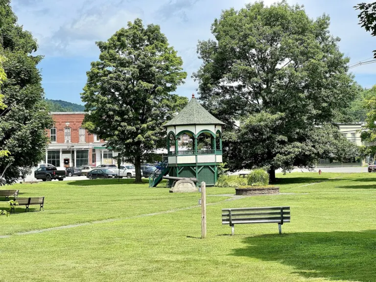 Homes around the town green in South Royalton, Vermont