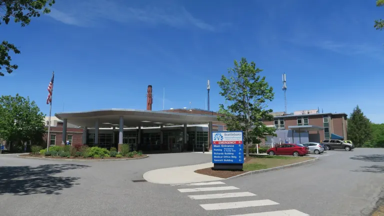 Main entrance of Brattleboro Memorial Hospital in Brattleboro, Vermont